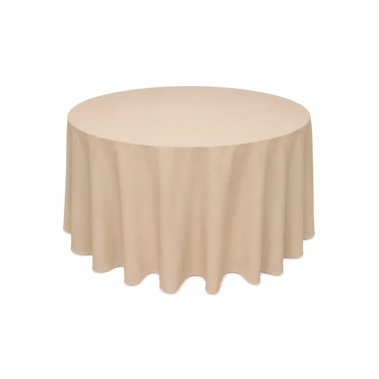 Mantel Beige Redondo para arriendo de mantelería en eventos y matrimonios - VivoEventos